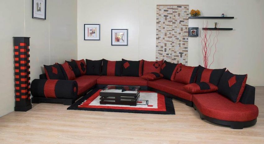 Salon marocain moderne rouge et noir